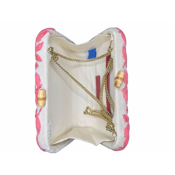 NWT J. McLaughlin Pink Rose  / Cream Leaf Sketch Embroidered clutch purse - Picture 5 of 6